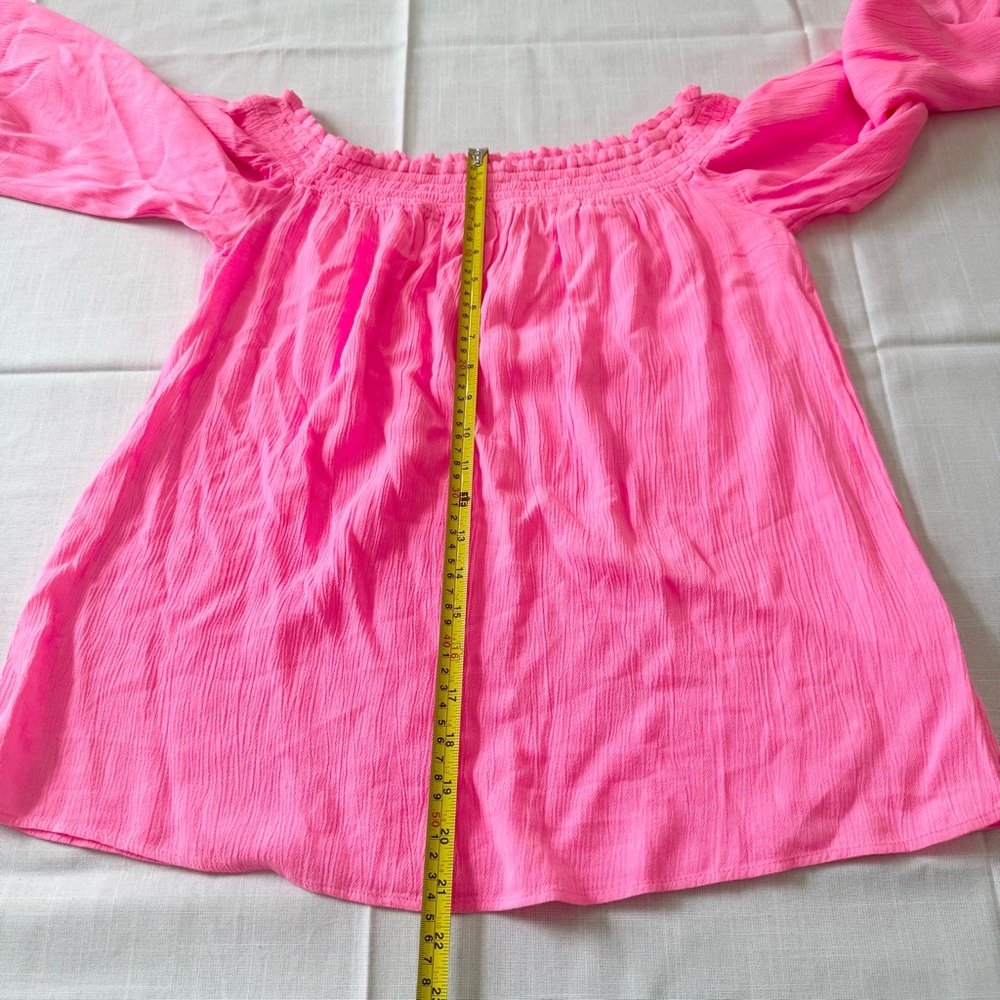 Lilly Pulitzer Pink off The Shoulder Top Blouse Summer Casual Textured Size M - Picture 6 of 9
